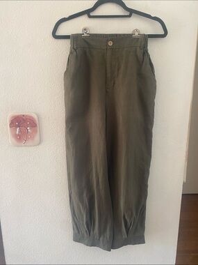 Grae cove Linen High-Rise Olive Green Wide-Leg Trousers